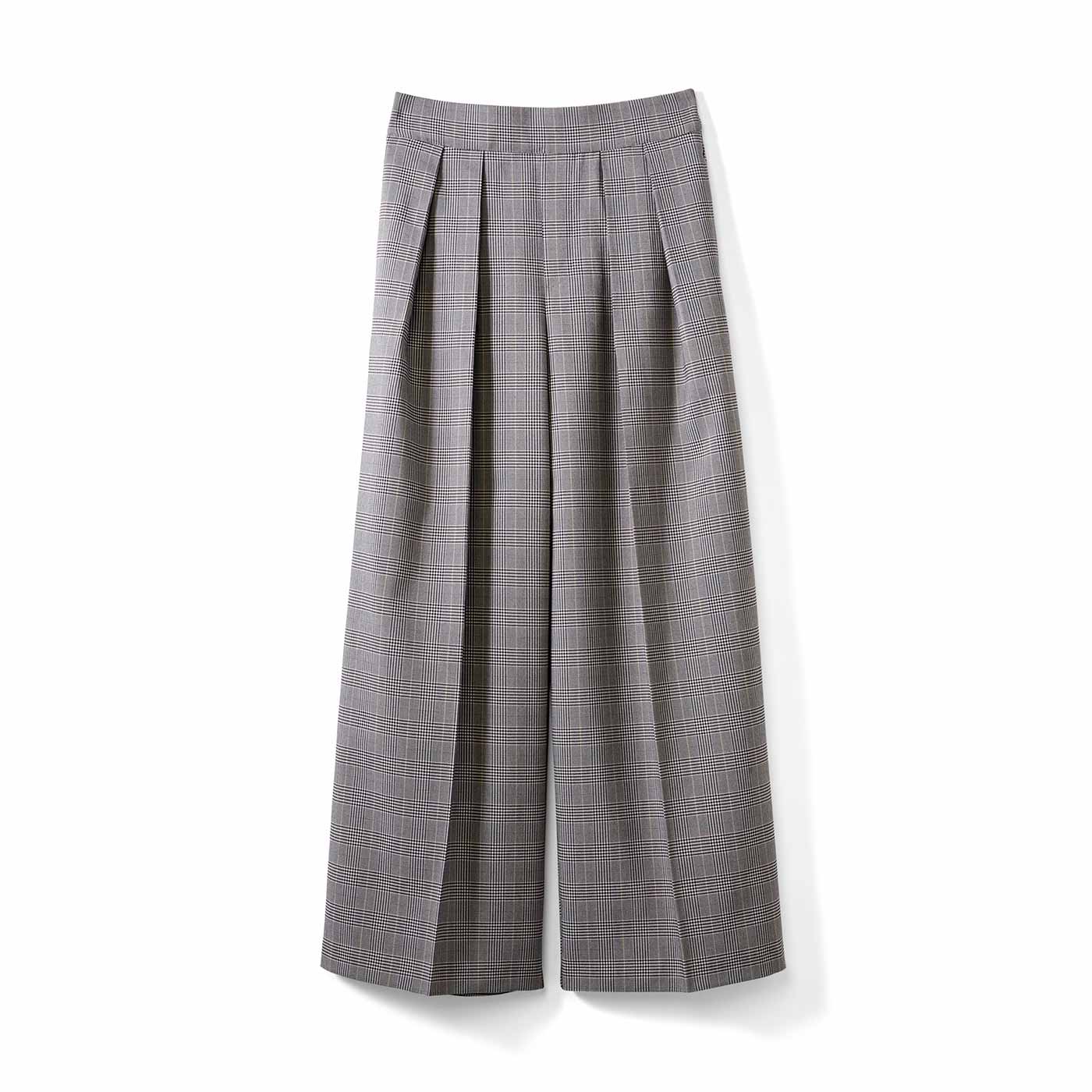 IEDIT|【LL～4Lの低身長/高身長さん向けサイズ】美脚をキープ インタックデザインの最愛セミワイドパンツ〈グレーチェック〉