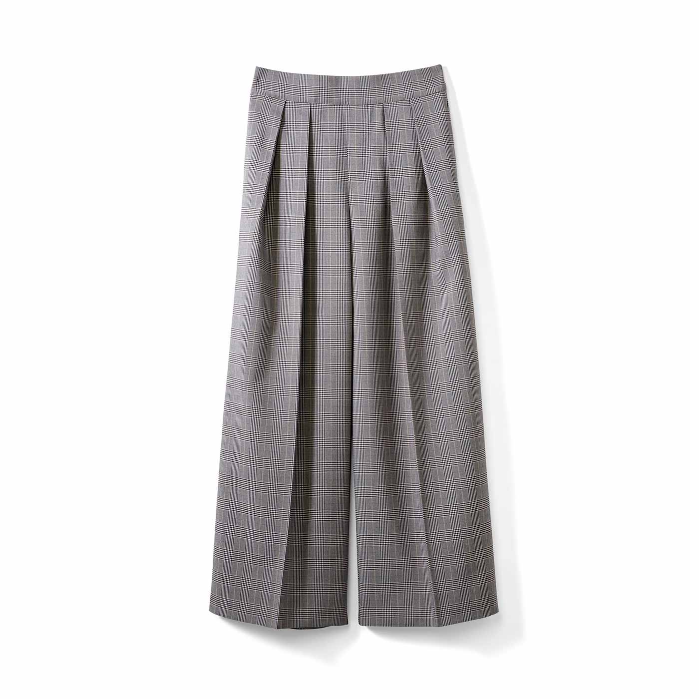IEDIT|美脚をキープ インタックデザインの最愛セミワイドパンツ〈グレーチェック〉