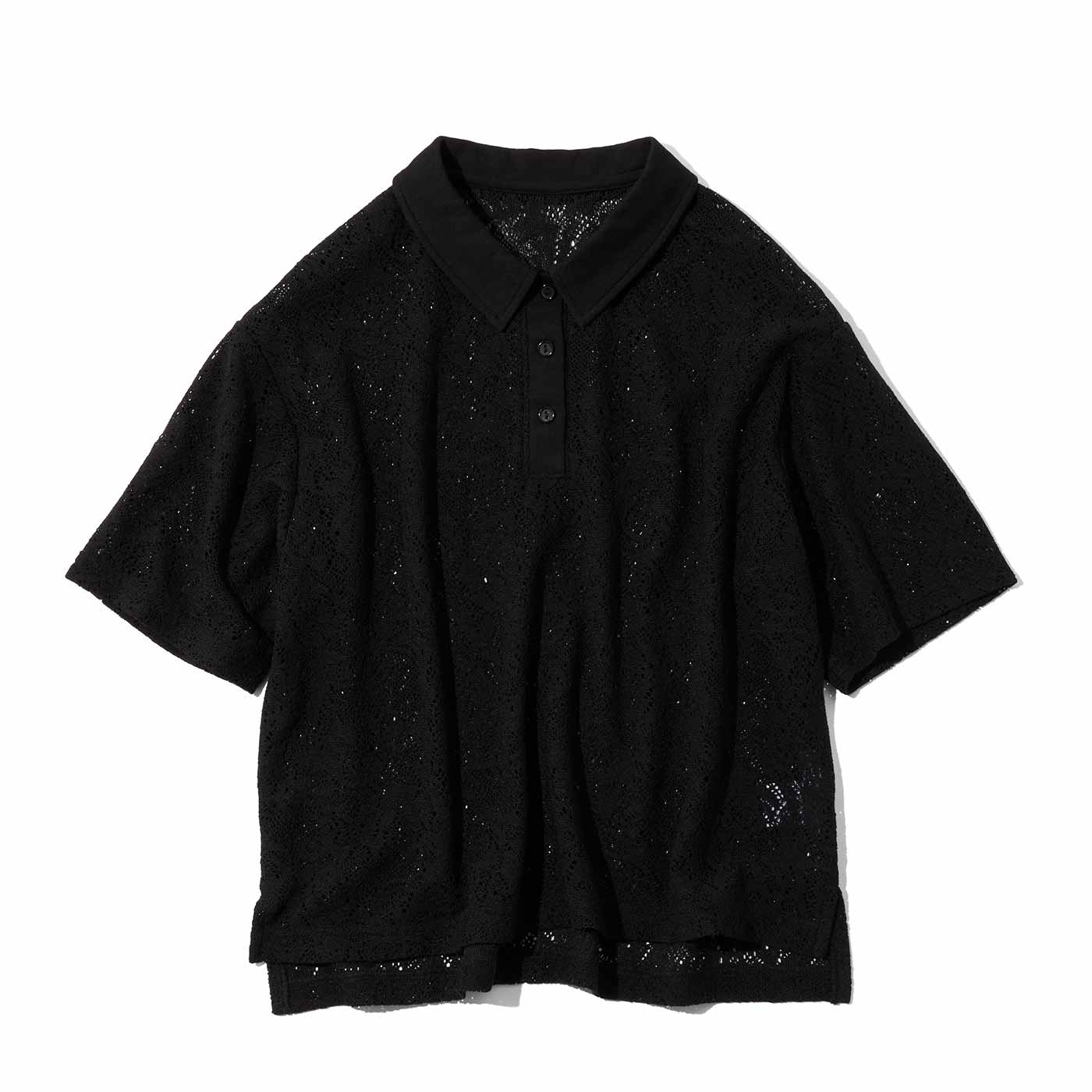 Live in  comfort|華やかレースがほどよく映える 衿付きトップス〈ブラック〉
