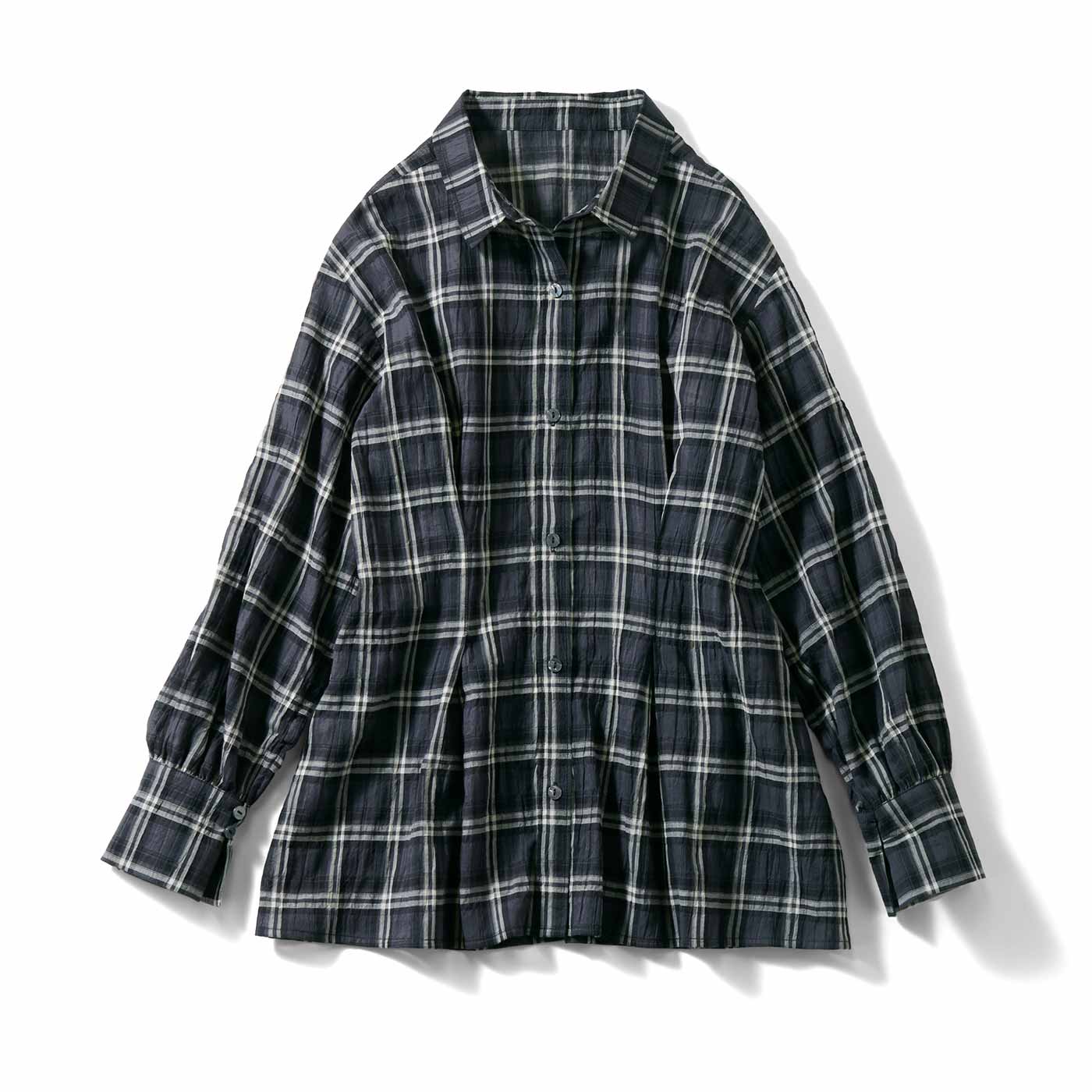 Live in  comfort|軽やかにスッキリ見せ楊柳コットン シアーチェックシャツ〈チャコールグレー〉
