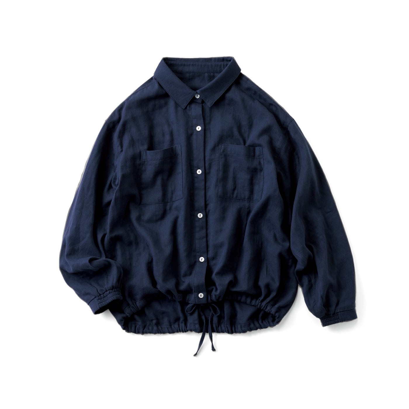 Live in  comfort|オーガニックコットン100%やわらかダブルガーゼの長袖シャツ〈ネイビー〉
